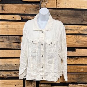 Jones New York JNY White 100% Linen Lightweight Jacket Women’s Size 1X